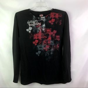 HARLEY-DAVIDSON MOTOR CYCLES LONG SLEEVE ROSE TOP